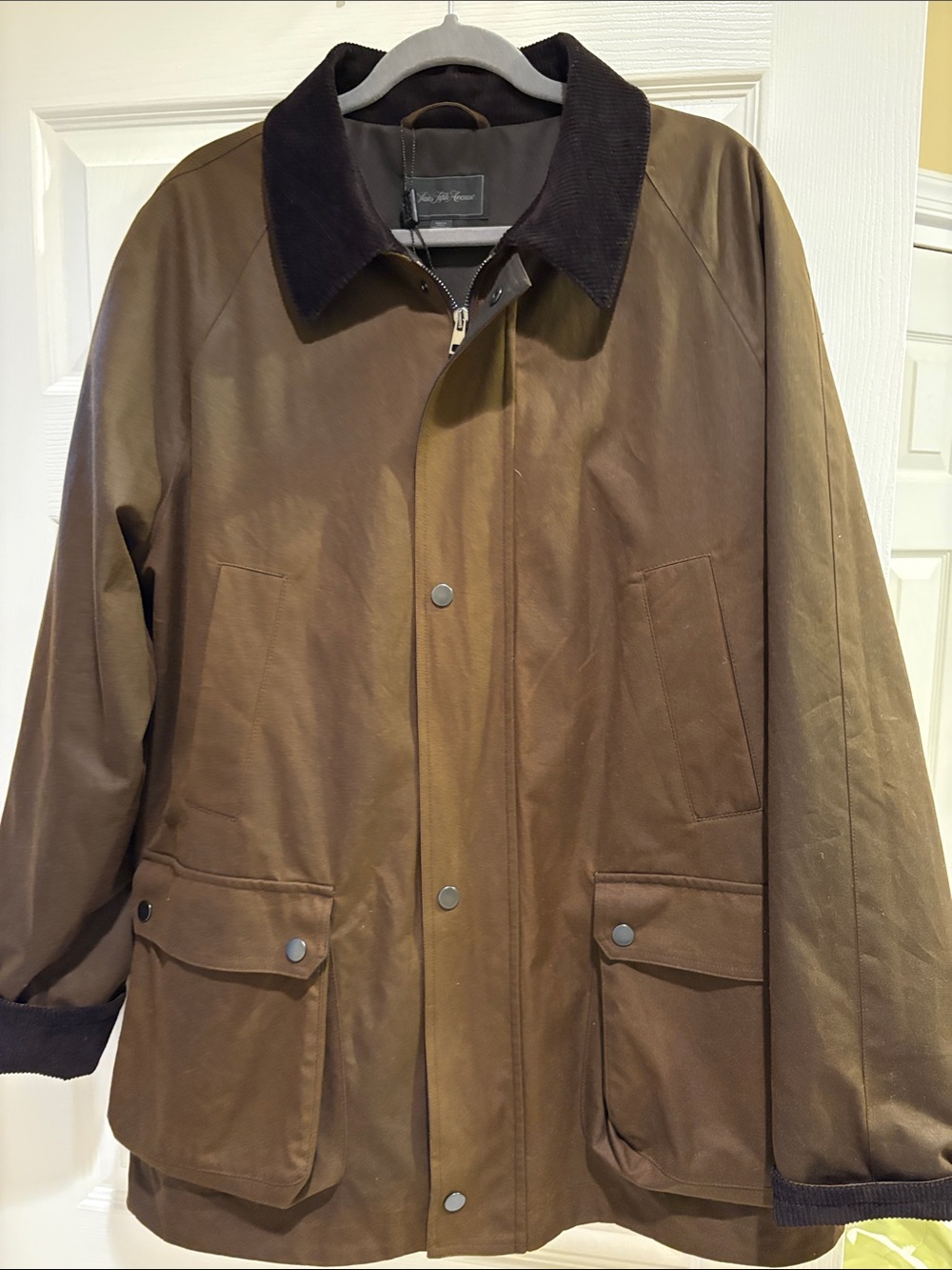 Saks Fifth Avenue Dark Brown Waxed Field Jacket with Corduroy Collar